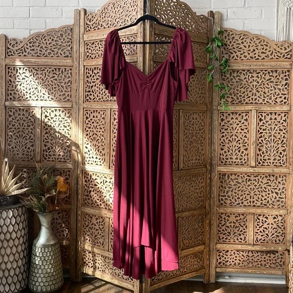 burgundy formal dress Zelda Side Slit Velvet Sequin Gown